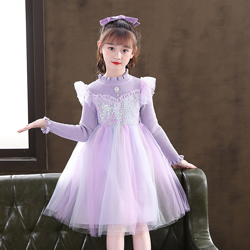 Girl's Spring and Autumn Princess Love Tha Princess Dresses 2022 New Foreign Pie Little Girl Sweaters Dress Children Spring Dress