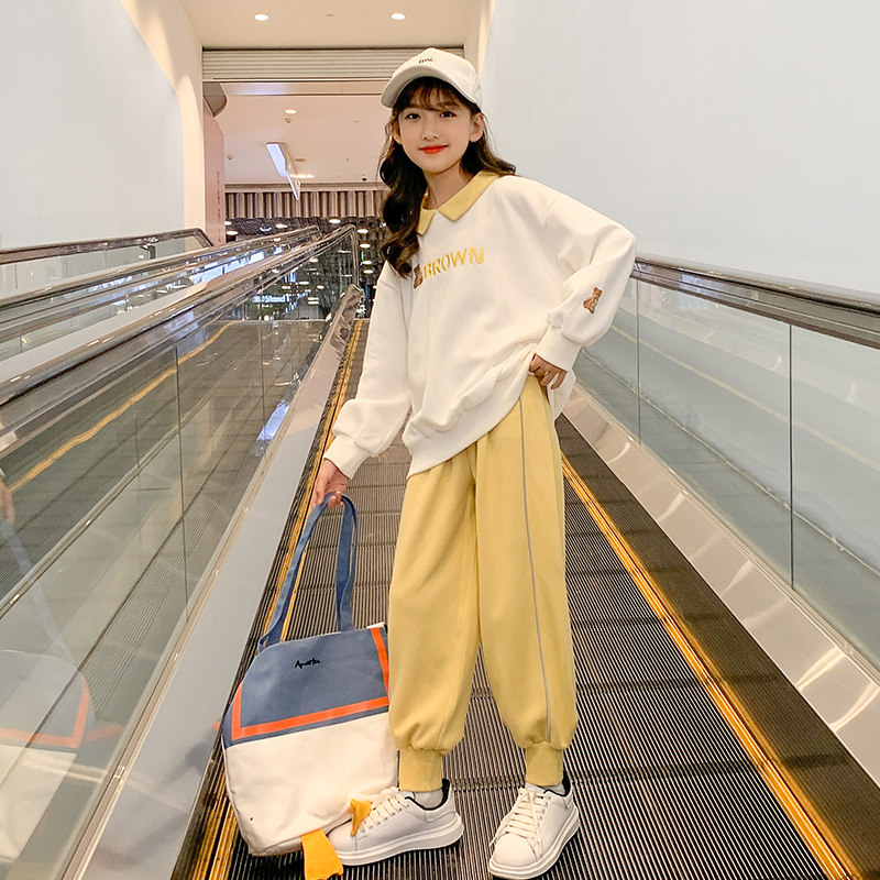 Girls suits autumn sportswear net red Yangpai 2022 new medium and large children's sweater casual pants two-piece tide