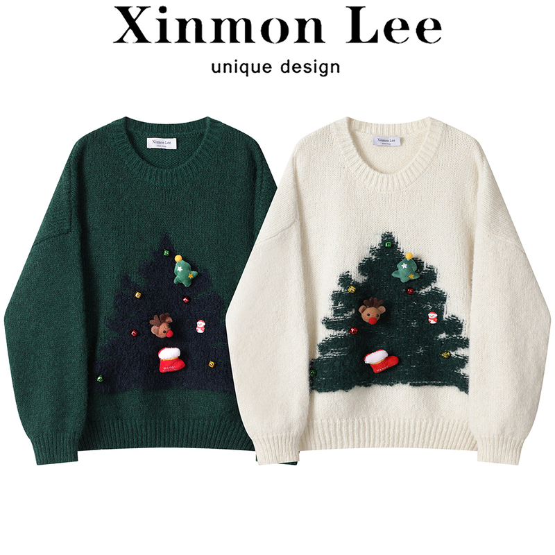 Xinmonlee's Trendy and Beautiful Knit Sweaters for Women in Autumn and Winter, with a High-End and Elegant Feel, Perfect as Christmas Base Layers
