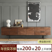 North American black walnut TV cabinet combination Nordic pure solid wood light luxury simple narrow modern video cabinet wrought iron furniture