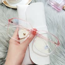 INS style fashion round face anti blue light flat computer glasses men and women Black Gradient transparent square frame Universal