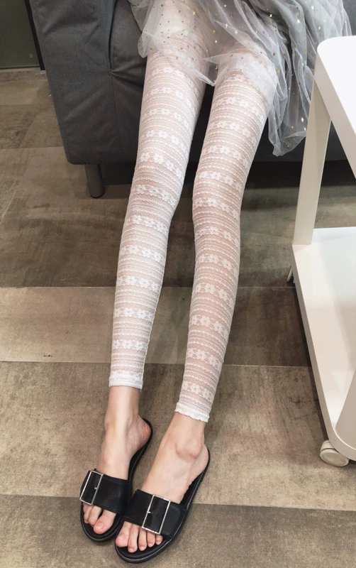 Mùa hè ren legging mỏng hoa tối màu gợi cảm qua thịt chín điểm quần ngoài mặc lót với quần an toàn thon gọn - Quần tây thường