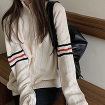 Autumn and winter Thom Browne turtleneck zipper sweater tb lazy wind knitted jacket College Style men and women cardigan tide