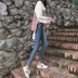 Hồng Kông hương vị retro chic gió xuân mới linh hoạt thon gọn skinny bó sát cao eo cao chín điểm quần jean nữ quần áo thời trang nữ Quần jean