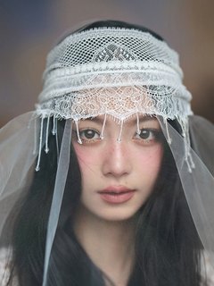 头纱新娘主婚纱包头蕾丝流苏吊珠头饰造型硬纱摄影拍照氛围感样片