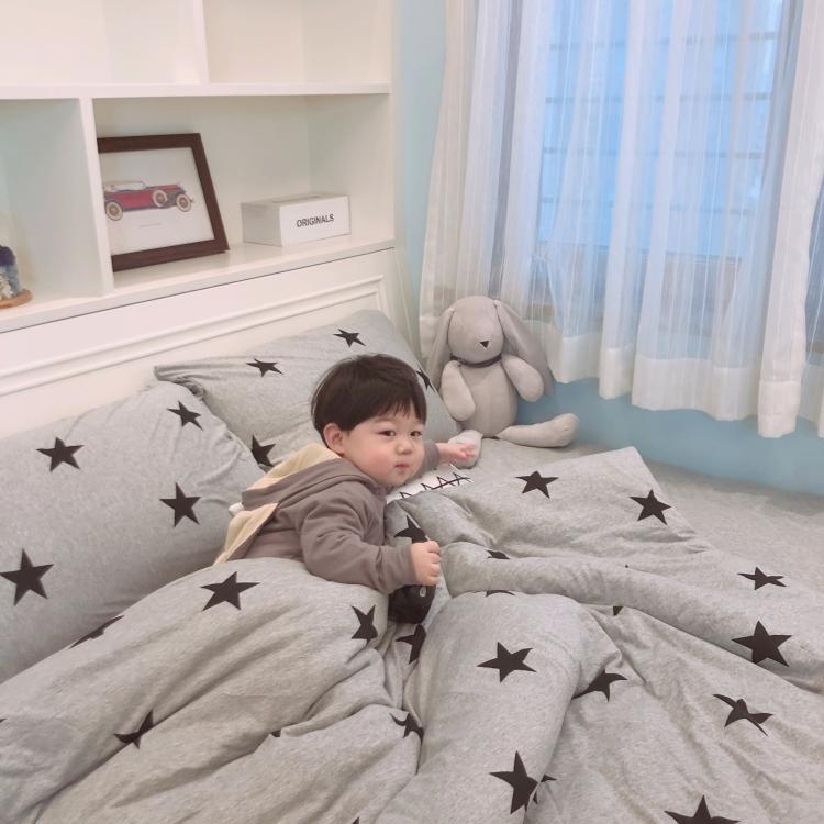 ins Bắc Âu trần trụi ngôi sao năm cánh Tianzhu bông đan gia đình của giường bốn bông bộ comforter giường bằng vải cotton doanh nghiệp - Bộ đồ giường bốn mảnh chan ga goi