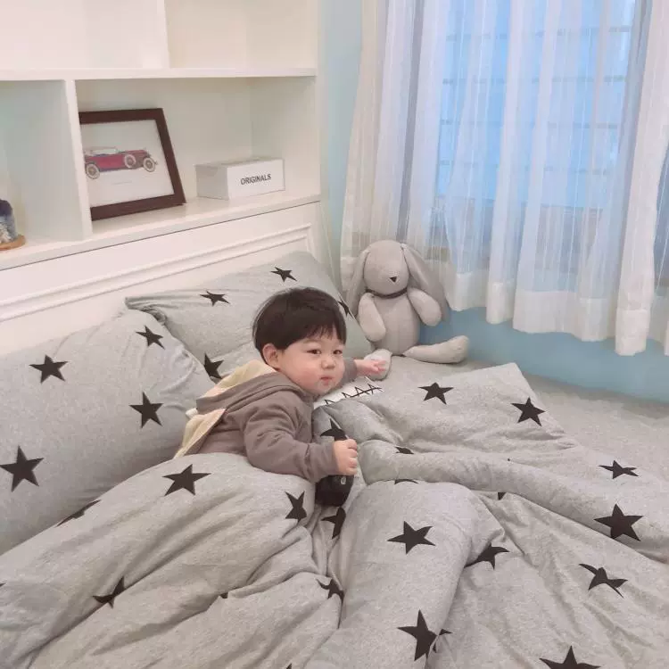 ins Bắc Âu trần trụi ngôi sao năm cánh Tianzhu bông đan gia đình của giường bốn bông bộ comforter giường bằng vải cotton doanh nghiệp - Bộ đồ giường bốn mảnh bộ chăn gối nous