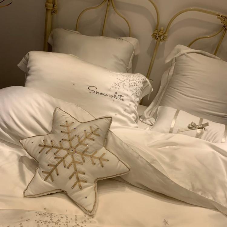 Silky khỏa thân ngủ cung nóng khoan năm cánh sao tuyết thêu 60 hai mặt tinh khiết tencel bốn mảnh chăn giường - Bộ đồ giường bốn mảnh bộ ga gối