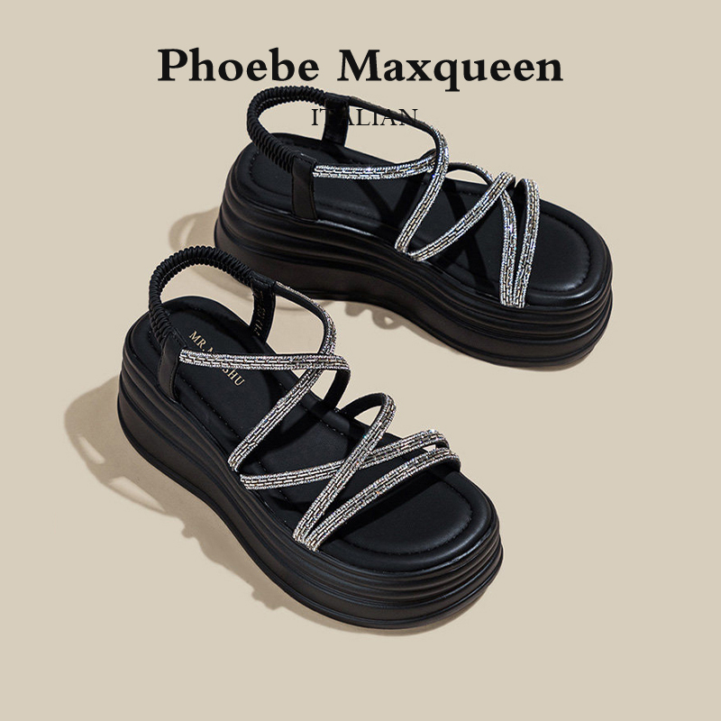 Italian Maxqueen Roman Sandals for Women, Summer Cross-Strap Platform Sandals, Thick Sole, Height-Increasing, Soft Sole, Black Italian Maxqueen Roman Sandals for Women, Summer Cross-Strap Platform Sandals, Thick Sole, Height-Increasing, Soft Sole, Black