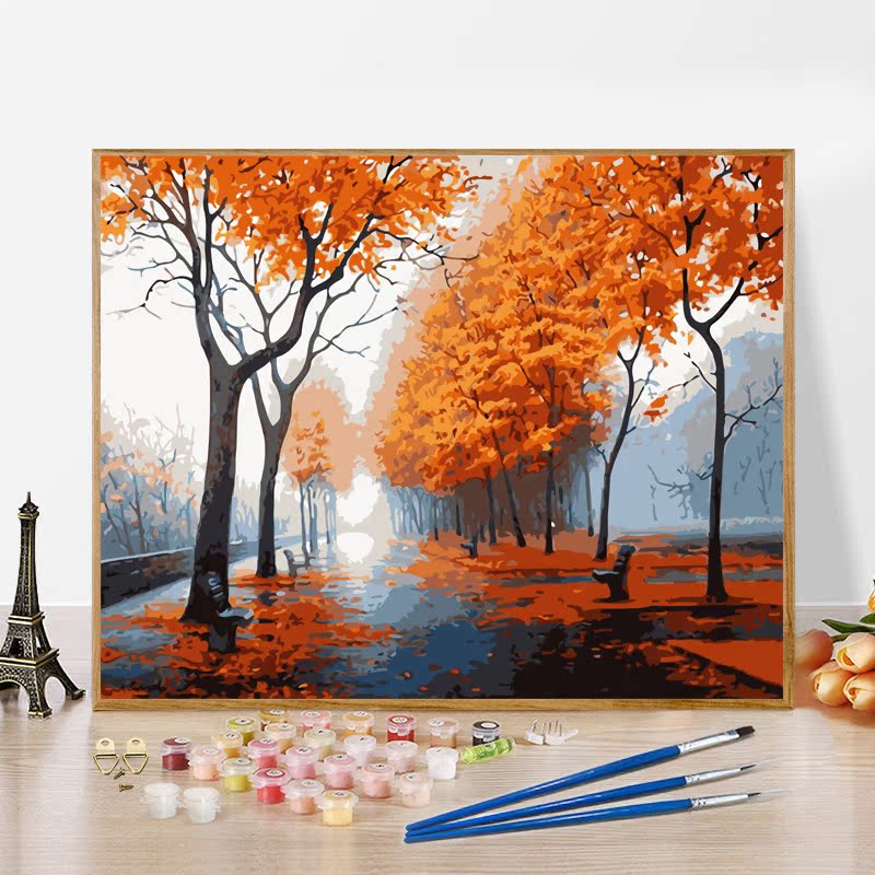 Midream Digital Oil Painting Diy Healing Scenery Floral Oil Color Painting Material Bag Mesh Red Fill Handmade Drawing