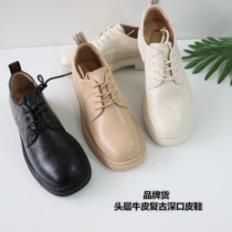 Brand goods super soft first layer cowhide stone grain leather low heel deep mouth vintage leather shoes womens shoes