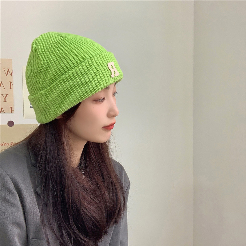 Jesenný a zimný teplý všestranný párový pulóver vlnená čiapka Pletená čiapka s písmenom R_voghion.com