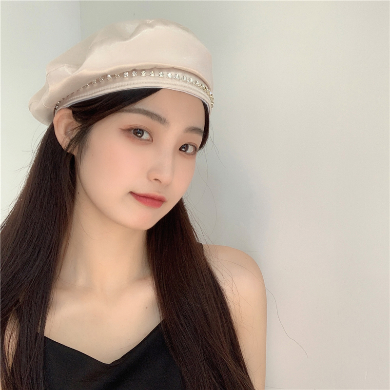 心机拉满~水钻轻薄透气贝雷帽女日系复古蝴蝶结优雅时髦画家帽潮详情9