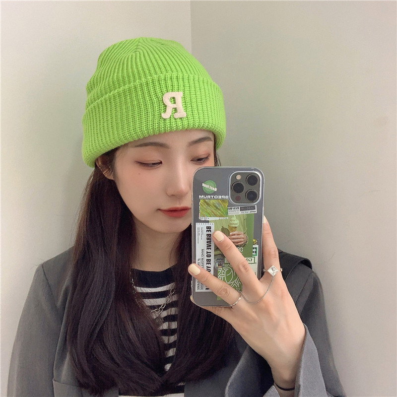 Jesenný a zimný teplý všestranný párový pulóver vlnená čiapka Pletená čiapka s písmenom R_voghion.com