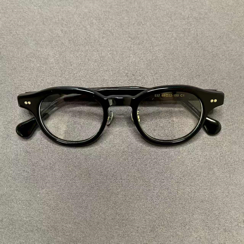 Japanese-Style Handmade Retro Eyeglass Frames, Oval Narrow Frame, Acetate Black Frame, Plain Glasses for Women, Suitable for High Myopia, Glasses for Men