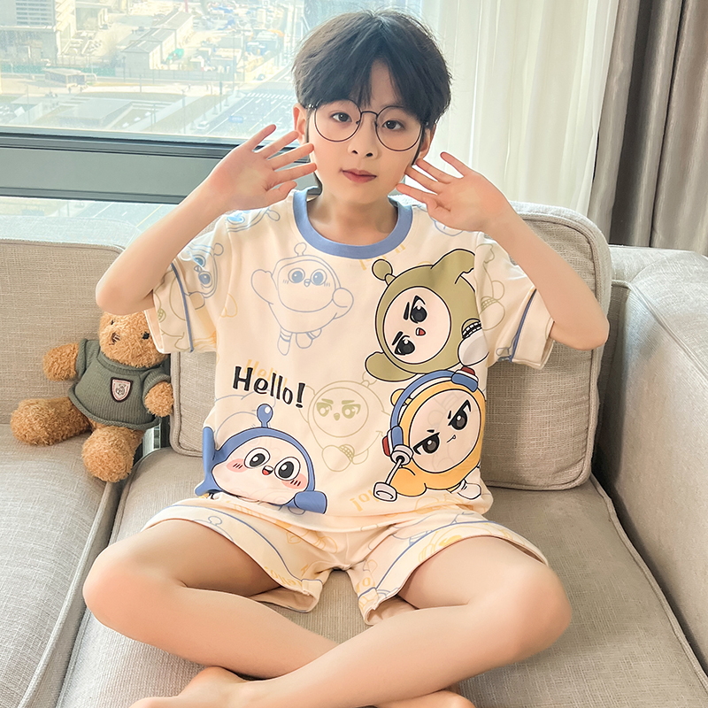 Children's Pajamas for Boys 2026 New Egg-Shaped Summer Pure Cotton Short-Sleeved Thin Set Little Boy Cartoon Home Clothes Children's Pajamas for Boys 2026 New Egg-Shaped Summer Pure Cotton Short-Sleeved Thin Set Little Boy Cartoon Home Clothes