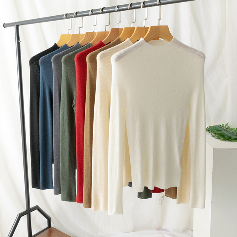Seamless Integrated Shimadzu Fully Formed 18-Gauge Silk Cashmere Half-High Collar Long-Sleeve Ribbed Stretch Slim-Fit Base Shirt