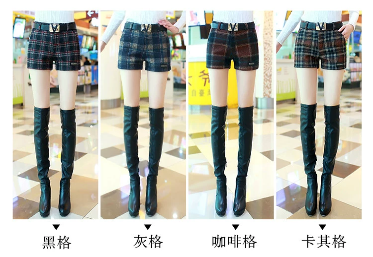 Quần short len ​​nữ mùa thu đông 2018 mới mặc dày kẻ sọc nữ mùa đông quần dài mùa đông quần ống rộng thủy triều