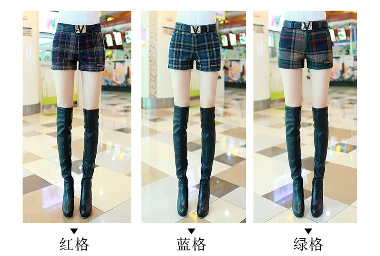Quần short len ​​nữ mùa thu đông 2018 mới mặc dày kẻ sọc nữ mùa đông quần dài mùa đông quần ống rộng thủy triều