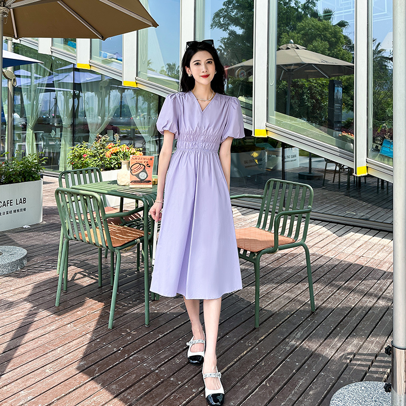 Clearance Purple High-Waisted Long Dress for Women, Summer 2026, French Style, Puff Sleeves, Waist-Cinching Dress, Slimming Dress for Women Clearance Purple High-Waisted Long Dress for Women, Summer 2026, French Style, Puff Sleeves, Waist-Cinching Dress, Slimming Dress for Women
