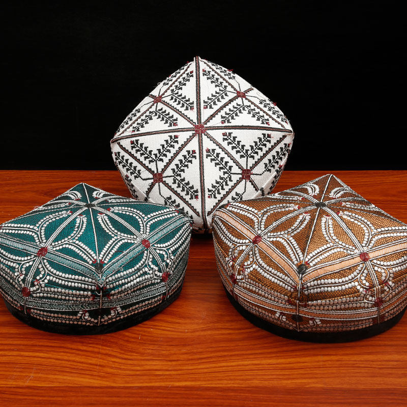 Xinjiang flower hat male Uighur hat handmade flat top four corner embroidery headgear dance hat embroidered headgear male hat