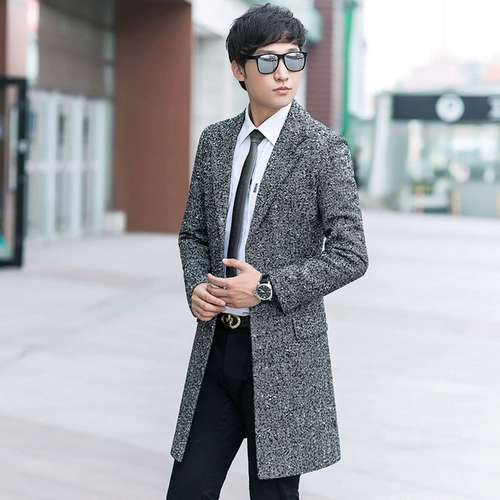 Осенняя демисезонная шерстяная длинная куртка в английском стиле для отдыха, плащ, средней длины, облегающий крой