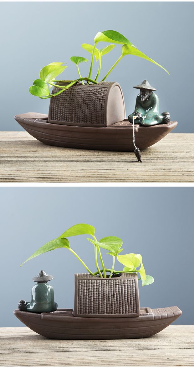 Sáng tạo gừng Taigong câu cá bình gốm văn hóa nước cắm hoa đơn giản hiện đại phong cách Trung Quốc phòng khách trang trí nhà - Vase / Bồn hoa & Kệ chậu trồng mai