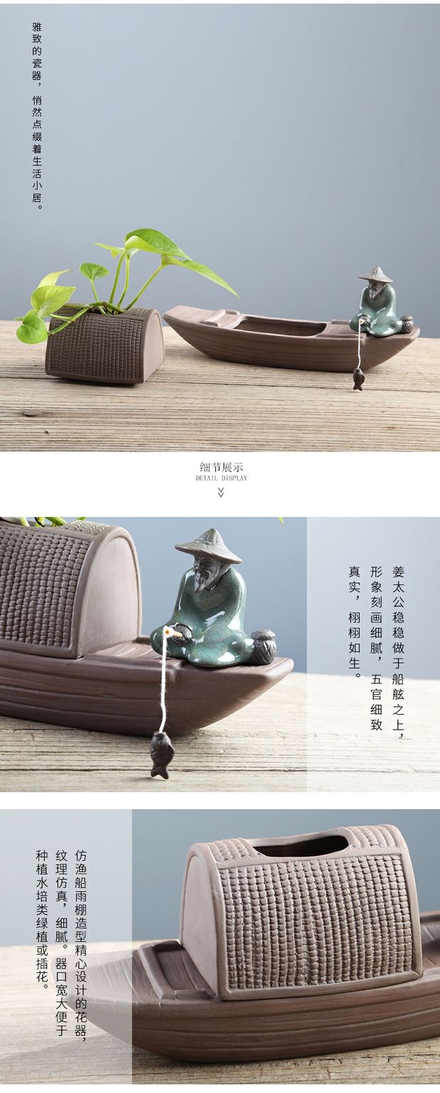 Sáng tạo gừng Taigong câu cá bình gốm văn hóa nước cắm hoa đơn giản hiện đại phong cách Trung Quốc phòng khách trang trí nhà - Vase / Bồn hoa & Kệ chậu trồng mai