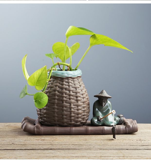 Sáng tạo gừng Taigong câu cá bình gốm văn hóa nước cắm hoa đơn giản hiện đại phong cách Trung Quốc phòng khách trang trí nhà - Vase / Bồn hoa & Kệ chậu trồng mai
