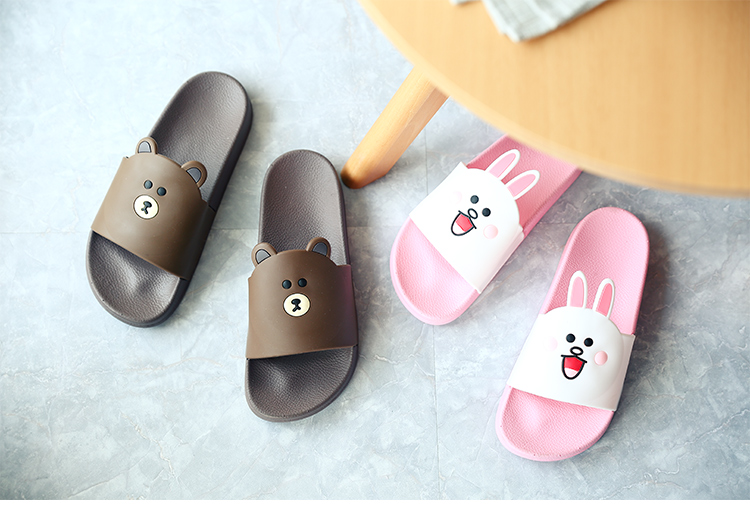 Mùa hè mới dép đi trong nhà cho nam và nữ nhà chống trượt phim hoạt hình thỏ con gấu đôi dép nhựa và dép dép da bò