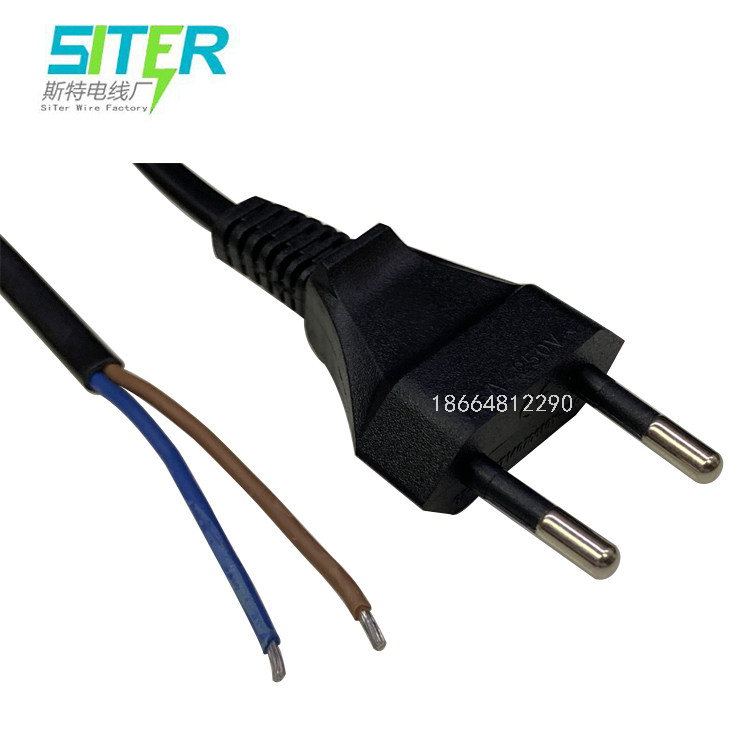 Small European standard Russian two-core single head 2*0 75 square two round feet European plug wire stripped tail tin power cord