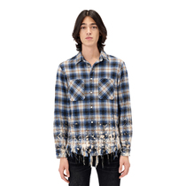 Tide brand AMIRI Wang Yibo with the same clothes do old plaid long-sleeved shirt raw edge men and women loose hip-hop high street