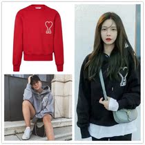 Tide brand AMI 2020 autumn and winter gold men and women with the same paragraph couple three-dimensional peach heart embroidery sweater