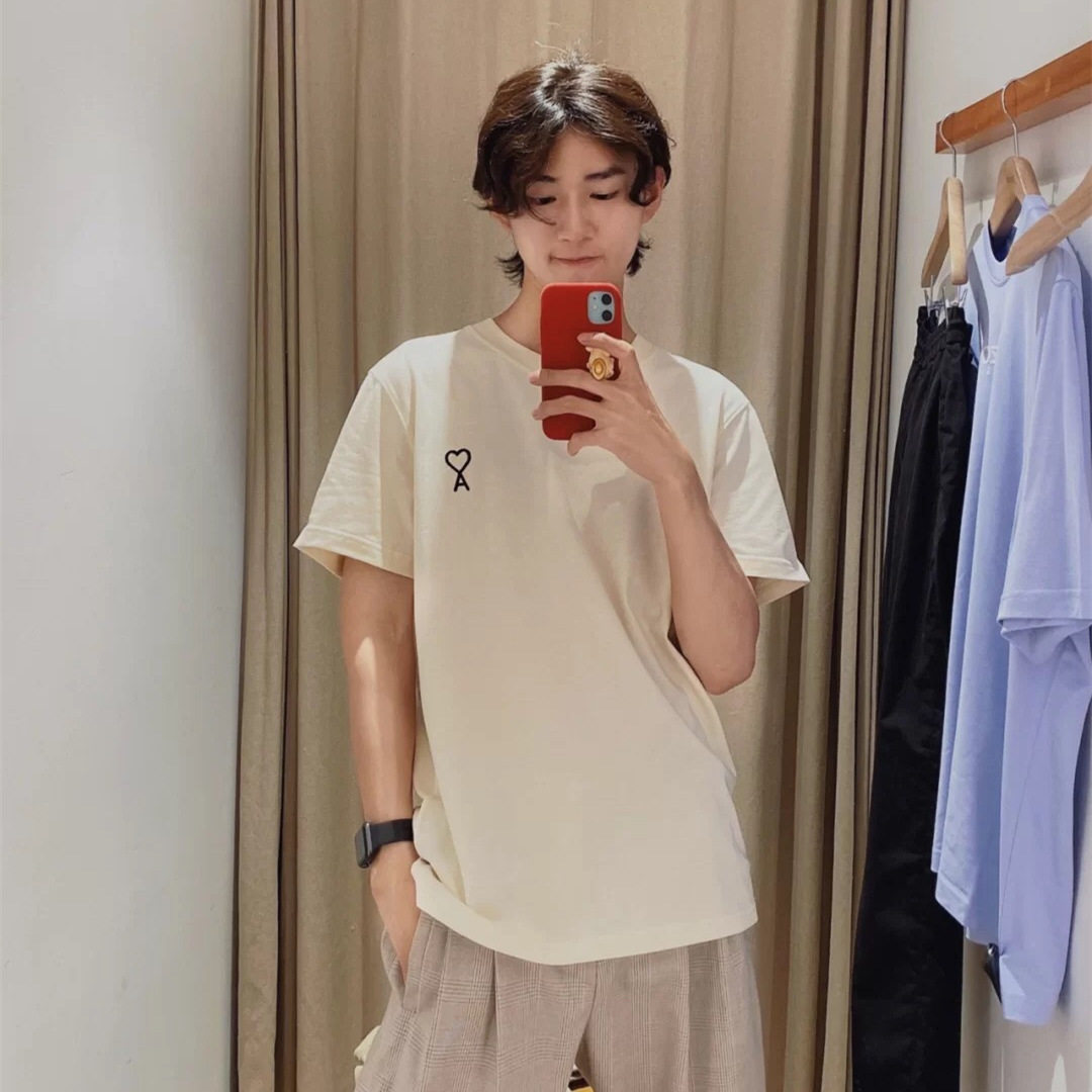 Tide brand AMI hollow embroidery little love A cotton loose round neck men and women short sleeve couple casual T-shirt summer