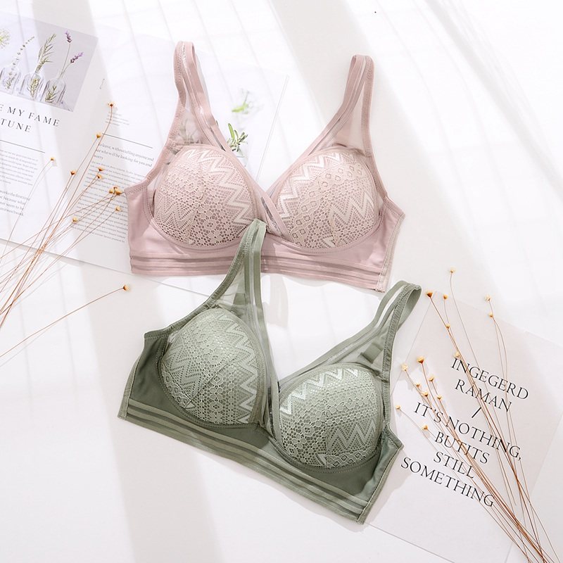 Foreign trade original single tail goods without steel ring bra comfortable sexy lace underwear female breathable small chest gather bra thin section