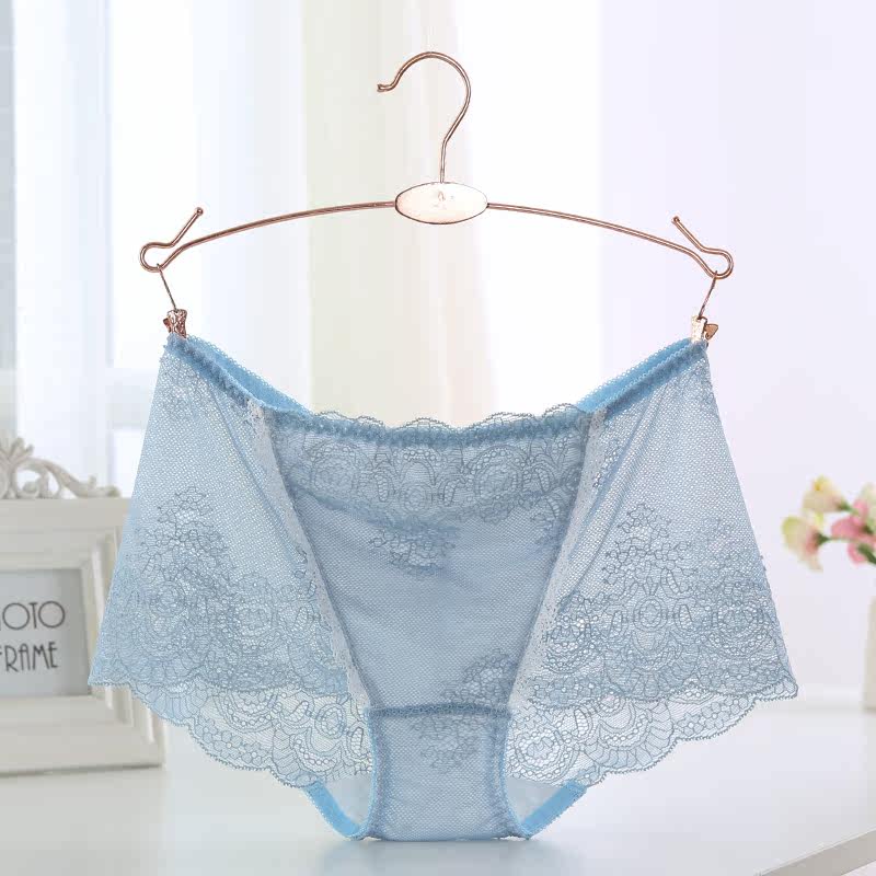 Foreign Trade Original Single Bull Goods Cut female Pants Lace Middle Waist Mesh Yarn Ultra Slim sexy full cotton crotch No marks Exit Japan