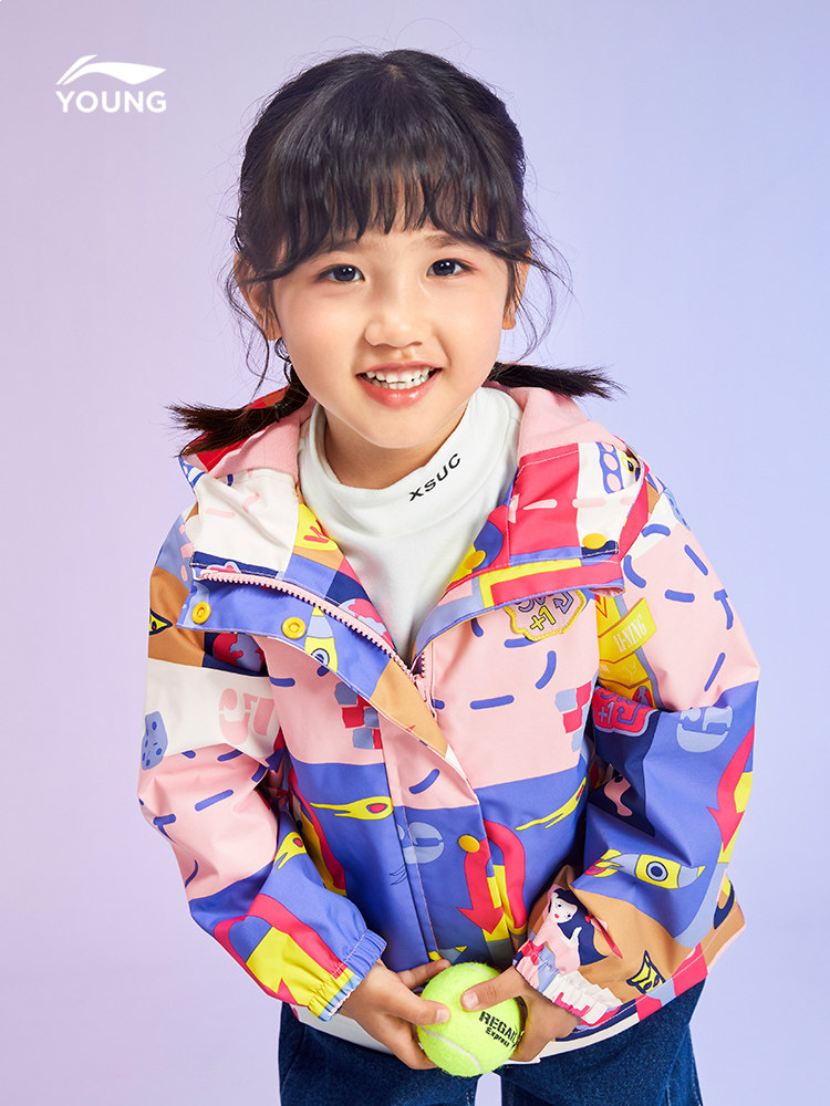 Li Ning female children Sports Life series plus velvet wind and moisture permeable sports windbreaker 2021 autumn YFDR306