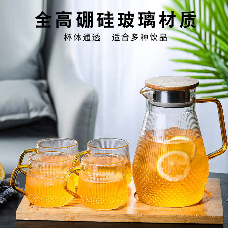 Household thickened glass large capacity cold kettle high temperature resistant glass cup teapot black crystal stove open fire cold white pot