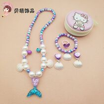 2021 Korean Childrens Pearl Necklace Bracelet Set Fish Tail Necklace Girl Treasure Accessories Girls Birthday Gift