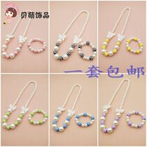 New Korean striped bow children necklace girl clothing accessories sweater chain bracelet Two-Piece Gift