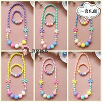 Spring and summer new Korean jewelry children necklace bracelet two-piece set princess girl accessories girl birthday gift