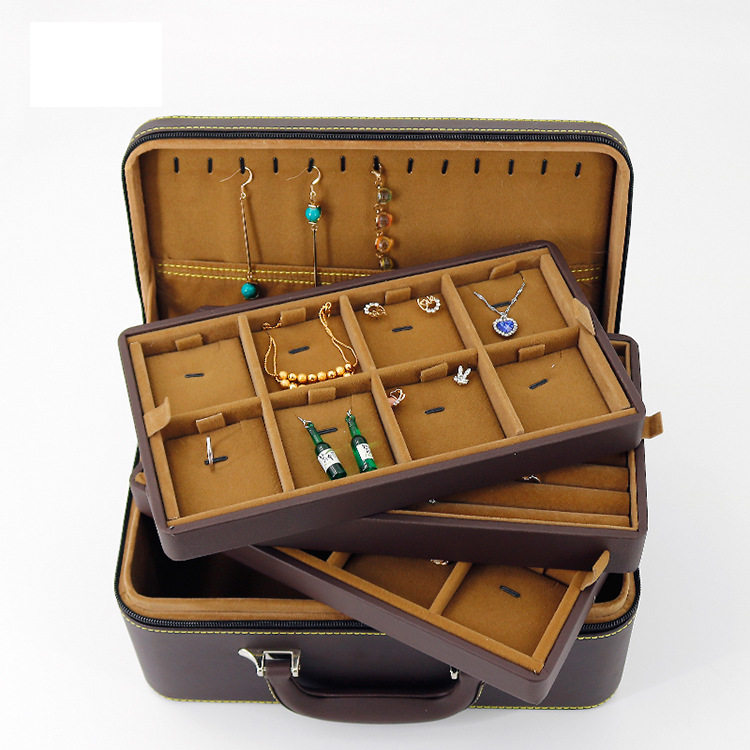Leather Jewellery Containing Box Rings Necklaces Bracelets Three-Layers of Trays Carry-on pendant Showcases Show with cargo box