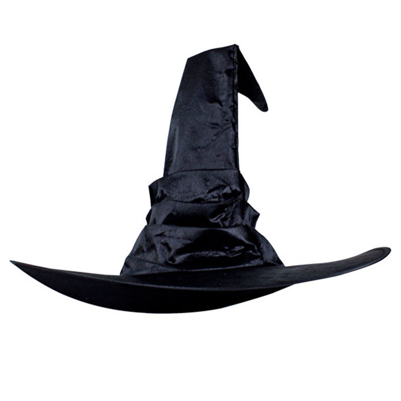 Halloween ruffled witch hat, black party Harry Potter wizard hat, ball wizard's hat with curved horns