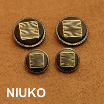 NIUKO accessories high-grade square lines copper leather buttons old silver old vintage shirt buttons monopoly