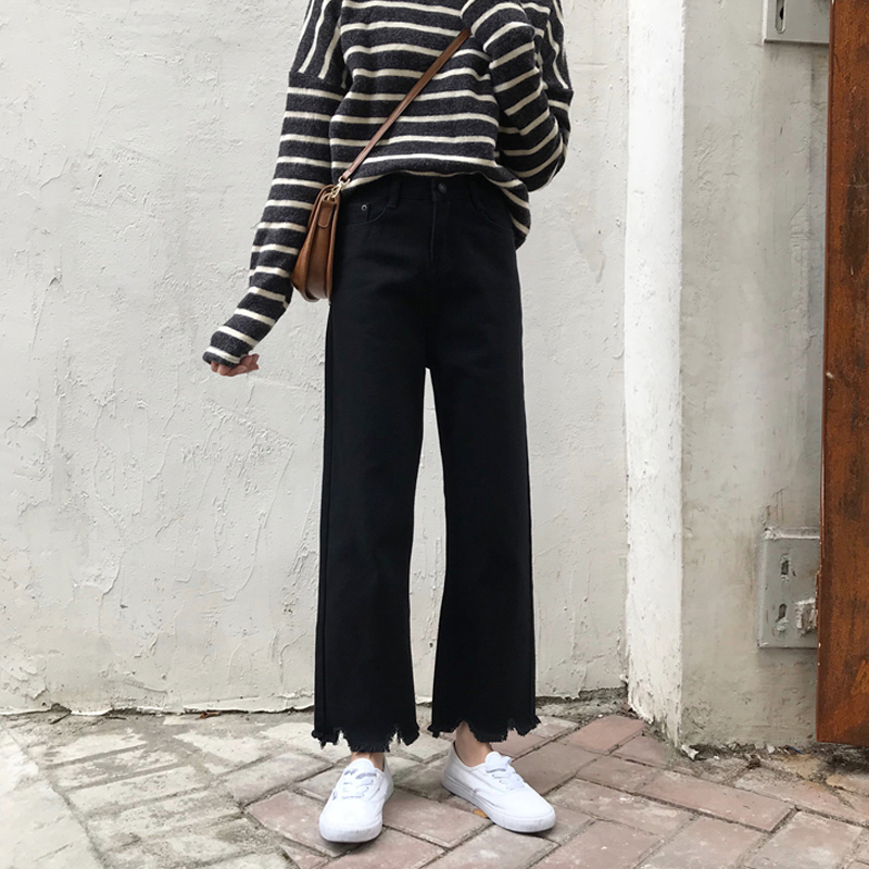 Fat sister autumn and winter 2021 new wide leg pants fat mm size loose high waist slim black jeans children