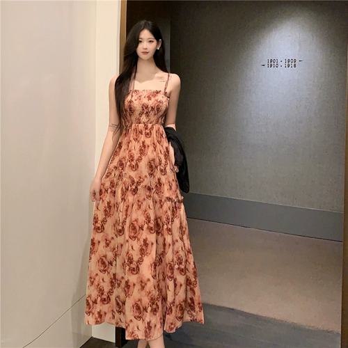 Летняя длинная юбка, размер, французский стиль, цветочный принт, в цветочек