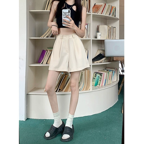 Костюм, шорты, приталенные штаны, большой размер, свободный прямой крой, А-силуэт, высокая талия