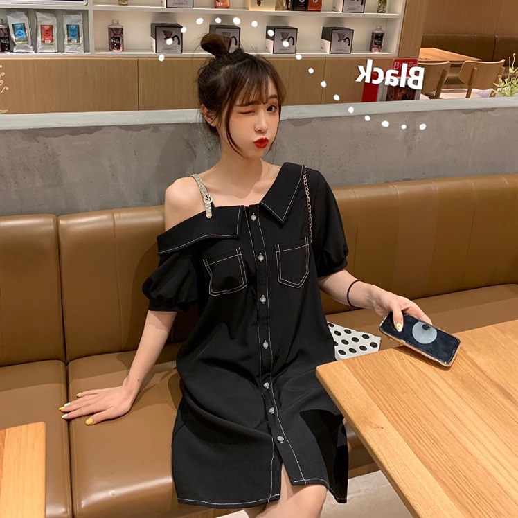 Big Size Design Sensation Skirt Fat Sister New Summer Dress Foreign Pie Veil With Slim Dew Shoulder of the Shoulder Dress Woman