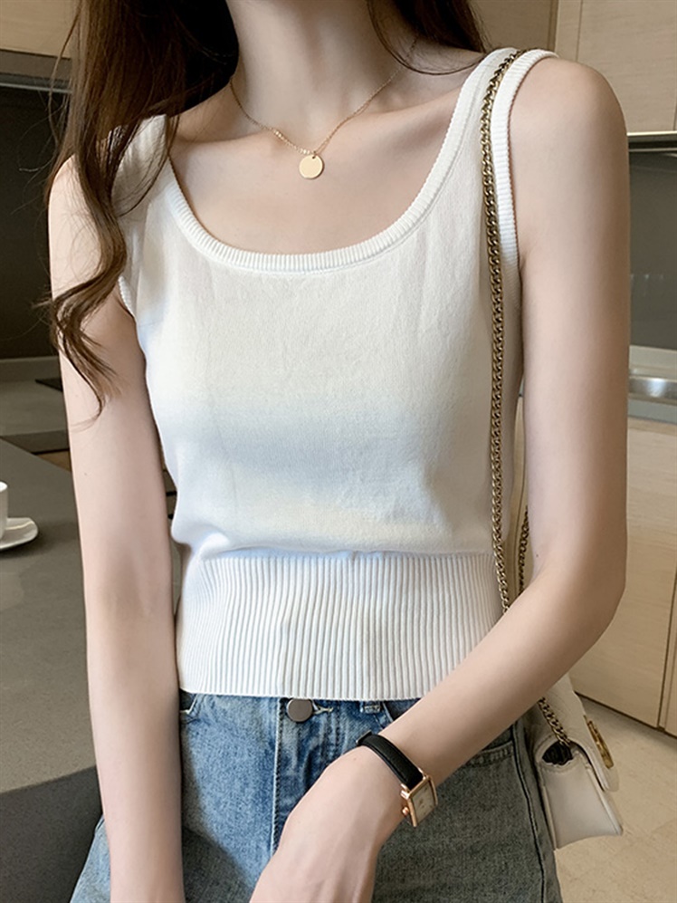 Large size fat mm French camisole vest female interior design sense niche base shirt slim knitted short blouse