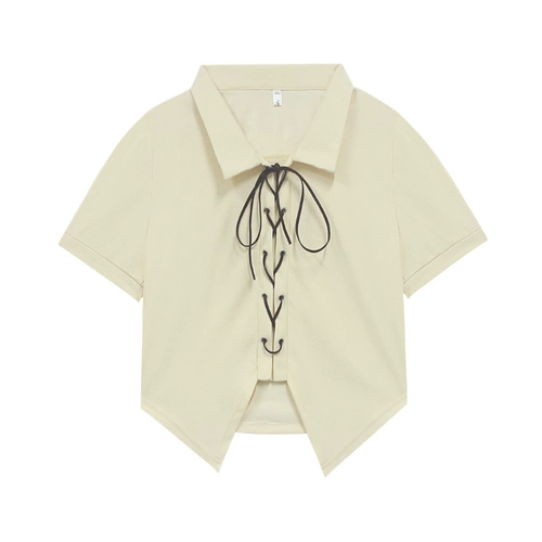 Летняя короткая рубашка, воротник поло, рукава фонарики